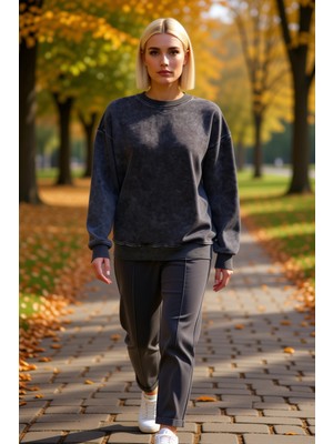 Benerly Kadın Bisiklet Yaka Düşük Kol Geniş Kalıp Sweatshirt Fonksiyonel Dayanıklı Kaliteli Modern