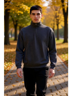 Benerly Erkek Dik Yaka Standart Kol Selanik Oversize Kalıp Sweatshirt Fonksiyonel Dayanıklı Modern