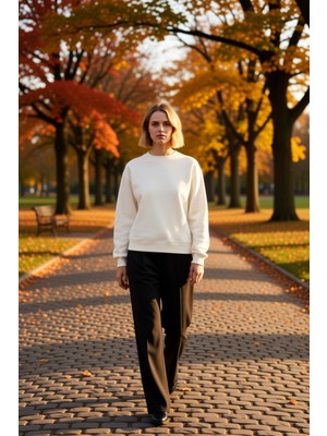 Benerly Kadın Bisiklet Yaka Düşük Kol %100 Pamuk Sweatshirt Fonksiyonel Dayanıklı Kaliteli Estetik