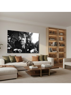 Yatay Kanvas Duvar Tablosu Ataturk Koltukta Otururken Salon Tablosu Ofis Tablosu Yeni Ev Hediyesi Dekorasyon