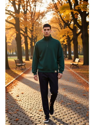 Benerly Erkek Dik Yaka Standart Kol Oversize Kalıp Fermuarlı Sweatshirt Fonksiyonel Dayanıklı Spor