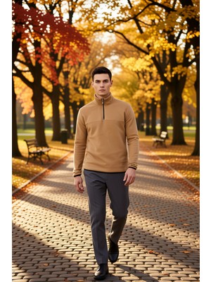 Benerly Erkek Dik Yaka Fermuarlı Standart Kol Polar Sweatshirt Fonksiyonel Dayanıklı Kaliteli Spor