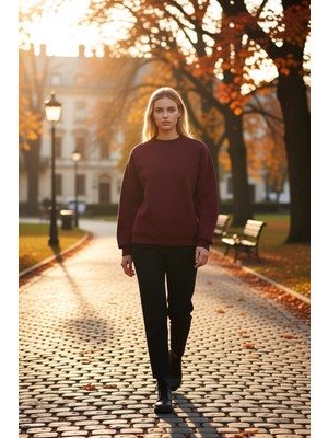 Benerly Kadın Bisiklet Yaka Düşük Kol Oversize Kalın Örme Sweatshirt Fonksiyonel Dayanıklı Estetik