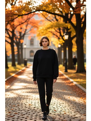 Benerly Kadın Bisiklet Yaka Düşük Kol Oversize Kalın Örme Sweatshirt Fonksiyonel Dayanıklı Estetik