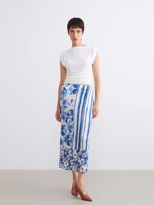 LC Waikiki Lcw Vision Karışık Beli Fermuarlı Çiçekli Yırtmaçlı Saten Etek