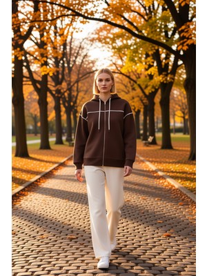 Benerly Kadın Kapüşonlu Fermuarlı Düşük Kol Sweatshirt Fonksiyonel Dayanıklı Kaliteli Konforlu Şık