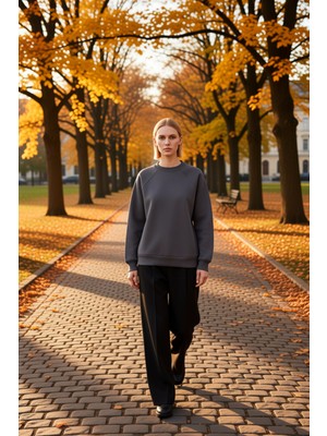 Benerly Kadın Bisiklet Yaka Reglan Kol Düz Örme Sweatshirt Fonksiyonel Dayanıklı Kaliteli Konforlu