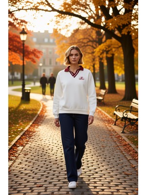 Benerly Kadın Polo Yaka Düşük Kol Örme Sweatshirt Fonksiyonel Dayanıklı Kaliteli Konforlu Estetik Şık