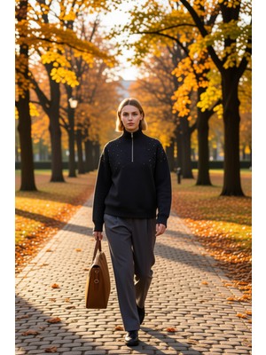 Benerly Kadın Dik Yaka Düşük Kol Yarım Pat Fermuarlı Sweatshirt Fonksiyonel Dayanıklı Kaliteli Şık