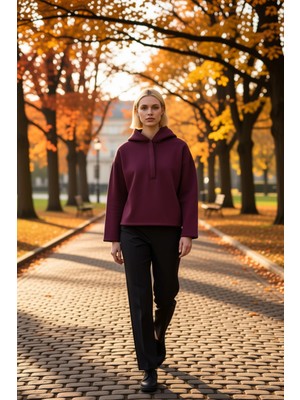 Benerly Kadın Kapüşonlu Düşük Kol Oversize Örme Sweatshirt Fonksiyonel Dayanıklı Kaliteli Konforlu