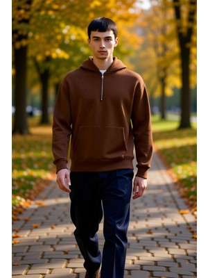 Benerly Erkek Kapüşonlu Fermuarlı Düşük Kol Uzun Kollu Kalıp Sweatshirt Fonksiyonel Dayanıklı Spor