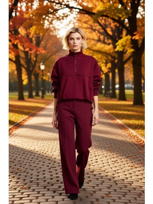 Benerly Kadın Yüksek Yaka Standart Kol Fırçalı Scuba Sweatshirt Fonksiyonel Dayanıklı Kaliteli Şık