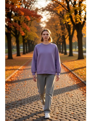 Benerly Kadın Bisiklet Yaka Reglan Kol Düz Örme Sweatshirt Fonksiyonel Dayanıklı Kaliteli Konforlu