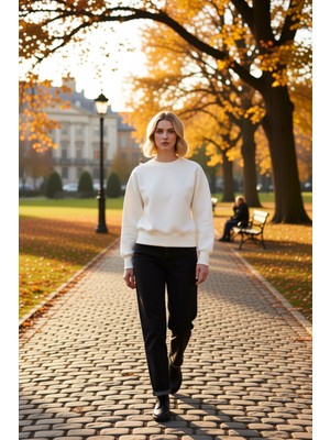 Benerly Kadın Bisiklet Yaka Düşük Kol Ottoman Kalıp Örme Sweatshirt Fonksiyonel Dayanıklı Kaliteli