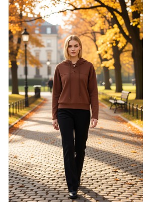 Benerly Kadın Kapüşonlu Standart Kol Bağlama Detaylı Örme Sweatshirt Fonksiyonel Dayanıklı Estetik