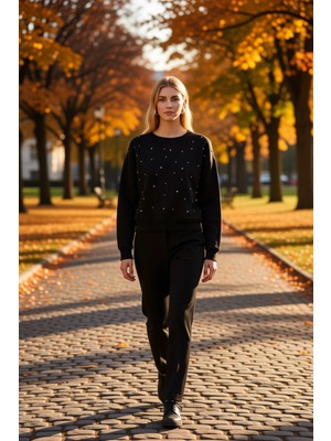Benerly Kadın Bisiklet Yaka Düşük Kol Regular Örme Sweatshirt Fonksiyonel Dayanıklı Kaliteli Rahat