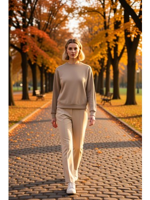 Benerly Kadın Bisiklet Yaka Düşük Kol Oversize Kalıp Örme Sweatshirt Fonksiyonel Dayanıklı Estetik