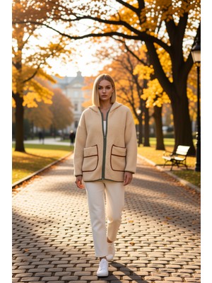 Benerly Kadın Kapüşonlu Düşük Kol Fermuarlı Peluş Sweatshirt Fonksiyonel Dayanıklı Kaliteli Modern