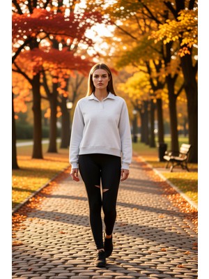 Benerly Kadın Polo Yaka Reglan Kol %100 Pamuk Sweatshirt Fonksiyonel Dayanıklı Kaliteli Konforlu Şık