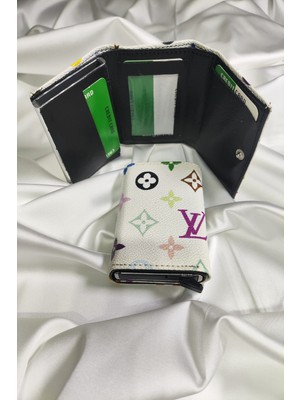 Leaf Accessory Mekanizmalı Kartlık Lois Viton Desenli, 1. Sınıf Vinlex Deri Kaplamalı, Çıtçıt Kapaklı, Şeffaf Ehliyet ve Kimlik Koyma Gözlü, Rfıd Korumalı