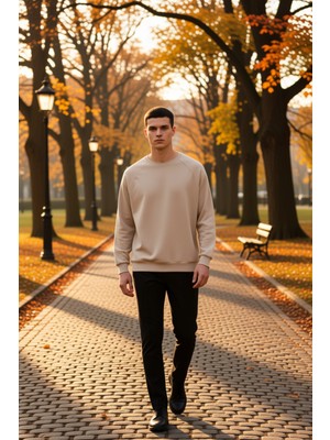 Benerly Erkek Bisiklet Yaka Reglan Kol Oversize Kalıp Sweatshirt Fonksiyonel Dayanıklı Kaliteli Şık