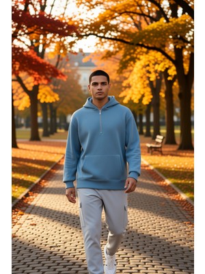 Benerly Erkek Kapüşonlu Fermuarlı Düşük Kol Uzun Kollu Kalıp Sweatshirt Fonksiyonel Dayanıklı Spor