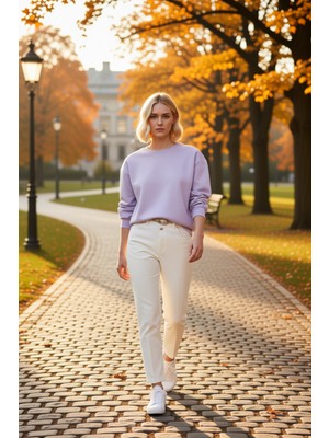 Benerly Kadın Bisiklet Yaka Düşük Kol Regular Kalıp Örme Sweatshirt Fonksiyonel Dayanıklı Kaliteli