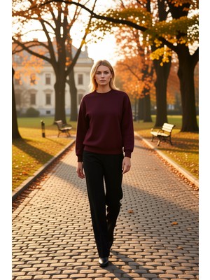 Benerly Kadın Bisiklet Yaka Düşük Kol Regular Kalıp Örme Sweatshirt Fonksiyonel Dayanıklı Kaliteli