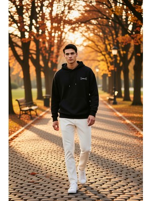 Benerly Erkek Kapüşonlu Düşük Kol Uzun Kollu Oversize Kalıp Sweatshirt Fonksiyonel Dayanıklı Rahat
