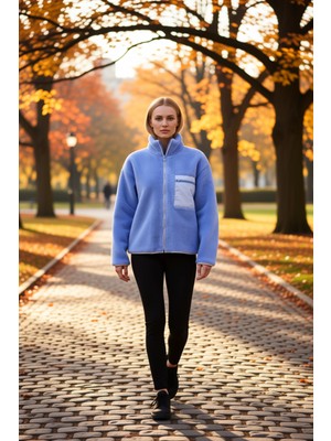 Benerly Kadın Dik Yaka Düşük Kol Tam Fermuarlı Peluş Sweatshirt Fonksiyonel Dayanıklı Kaliteli Şık