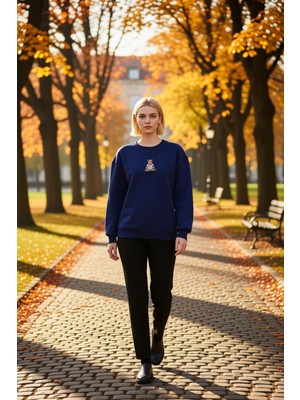 Benerly Kadın Bisiklet Yaka Düşük Kol Nakışlı Regular Kalıp Sweatshirt Fonksiyonel Dayanıklı Rahat