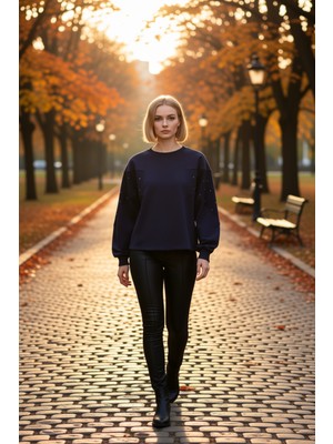 Benerly Kadın Bisiklet Yaka Düşük Kol Oversize %100 Pamuk Sweatshirt Fonksiyonel Dayanıklı Estetik