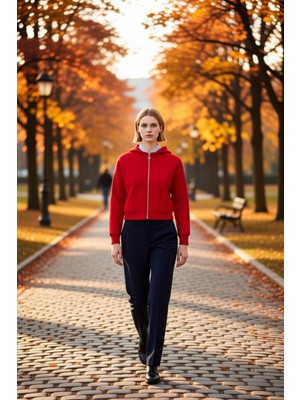 Benerly Kadın Kapüşonlu Düşük Kol Fermuar Detaylı Crop Sweatshirt Fonksiyonel Dayanıklı Kaliteli Şık