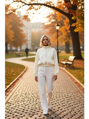 Benerly Kadın Dik Yaka Düşük Kol Fermuarlı Crop Polar Sweatshirt Fonksiyonel Dayanıklı Kaliteli Şık