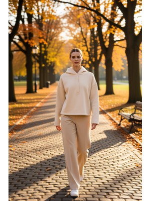 Benerly Kadın Kapüşonlu Düşük Kol Oversize Örme Sweatshirt Fonksiyonel Dayanıklı Kaliteli Konforlu