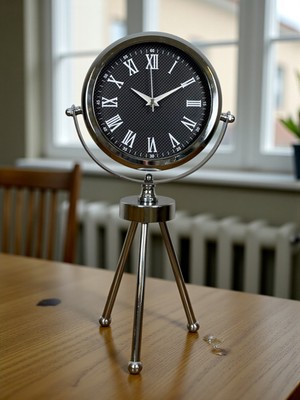 Alpotekno Zentime Krom Şık Üç Ayaklı Masa Saati