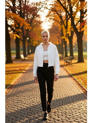 Benerly Kadın Kapüşonlu Fermuarlı Düşük Kol Örme Sweatshirt Fonksiyonel Dayanıklı Kaliteli Estetik