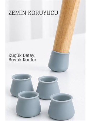 Bzs Silikonlu Sandalye Ayak Koruyucu - Sessiz ve Çiziksiz Kullanım 4 Lü Set Gri