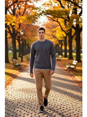 Benerly Erkek Bisiklet Yaka Standart Kol Regular Kalıp Dokulu Sweatshirt Fonksiyonel Dayanıklı Şık