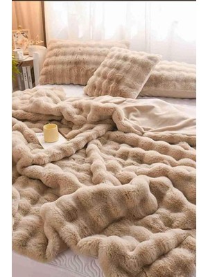 Çeyiz Diyarı Tomris Tavşan Tüyü Çift Kişilik Yatak Örtüsü 220X240 cm Vizon