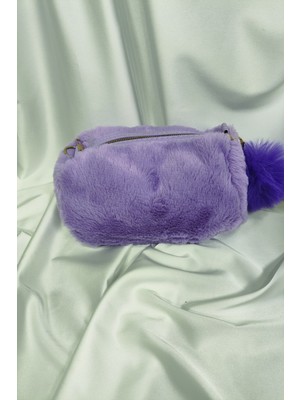 Leaf Accessory  Ponponlu Fermuaralı, Elde ve Omuz Askılı Mor