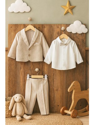 Vitrinmixmini 3 Parçalı Papyon ve Ceket Erkek Bebek Takım