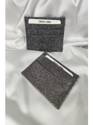 Leaf Accessory Kadın Kartlık Simli Siyah, 1. Sınıf Vinlex Deri, 7 Tane Kart Koyma Cepli