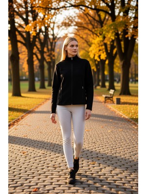 Benerly Kadın Dik Yaka Standart Kol Regular Kalıp Fermuarlı Örme Sweatshirt Fonksiyonel Dayanıklı Şık