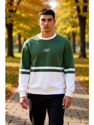 Benerly Erkek Bisiklet Yaka Standart Kol Panelli Sweatshirt %61 Pamuk %39 Polyester Fonksiyonel Şık