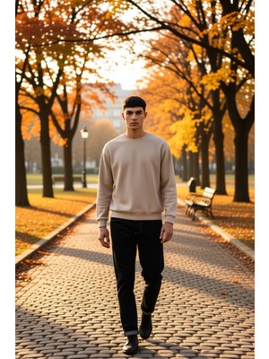 Benerly Erkek Bisiklet Yaka Standart Kol Oversize Waffle Dokuma Sweatshirt Fonksiyonel Dayanıklı Şık