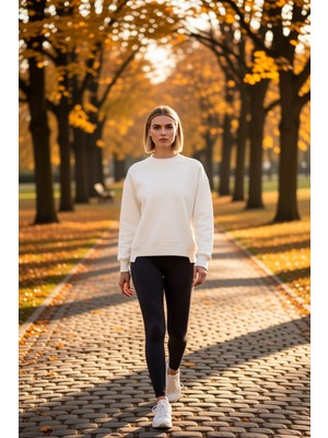 Benerly Kadın Bisiklet Yaka Düşük Kol %100 Pamuk Sweatshirt Fonksiyonel Dayanıklı Kaliteli Estetik