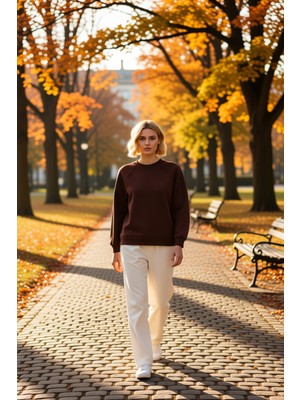 Benerly Kadın Bisiklet Yaka Reglan Kol Düz Örme Sweatshirt Fonksiyonel Dayanıklı Kaliteli Konforlu