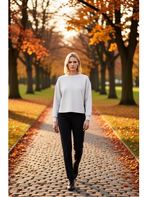 Benerly Kadın Bisiklet Yaka Düşük Kol Örme Sweatshirt Fonksiyonel Dayanıklı Kaliteli Konforlu Spor