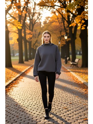 Benerly Kadın Kapüşonlu Düşük Kol Uzun Kollu Geniş Kalıp Sweatshirt Fonksiyonel Dayanıklı Kaliteli